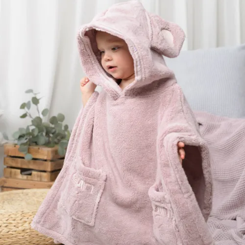 LUIN LIVING dětská poncho osuška, pastelově růžová