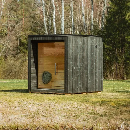 Exteriérová finská/bio sauna ze skandinávského smrku – JULIA – ve smontovaném stavu