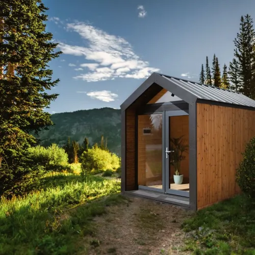 Exteriérová finská/bio sauna z thermowood – CHALET s odpočívárnou – včetně dopravy ve smontovaném stavu