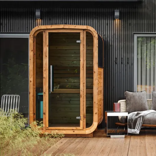 Hranatá sudová sauna z thermowood – SOLA 140